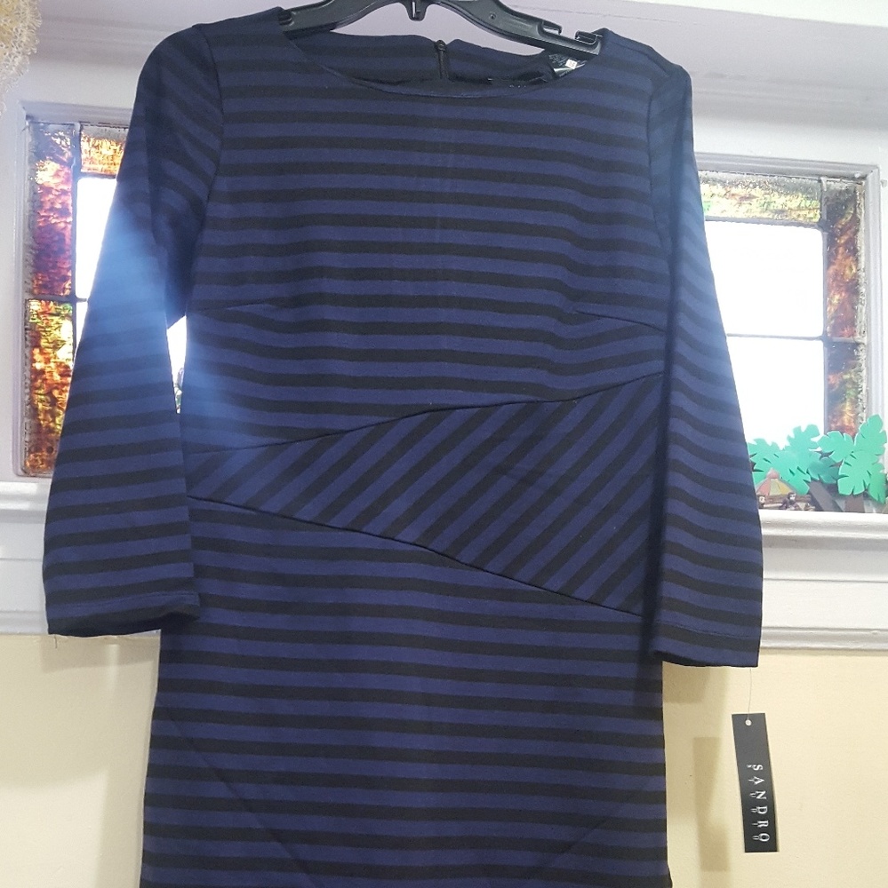 Dark blue n black stripes midi dress